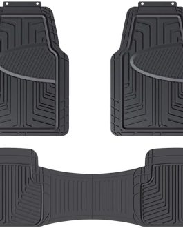 3-Piece Full Coverage Rubber Floor Mat for Cars, SUVs and Trucks, Black