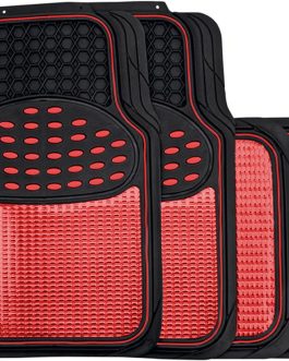 Mat Set [Red] Metallic Anti-Slip Car Mats – Heavy Duty, All Weather – Car Interior Accessory (Red)