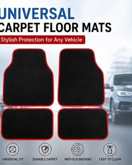Car Floor Mats for Universal Car or Van Tailored Heavy Duty Car Floor Mats 4PC Set Non Slip Carpet (RED EDGING)