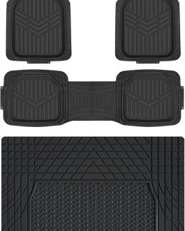 Heavy Duty Universal PVC Floor Mats with Cargo Liner – 4 Piece Waterproof Trim-to-Fit Set