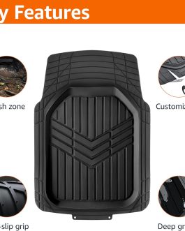 3-Piece All-Season Heavy Duty Rubber Floor Mat for Cars, SUVs and Trucks, Black
