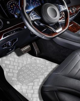 4pc Heavy Duty Alloy Checker Chrome Plate Car Mat Set – Silver